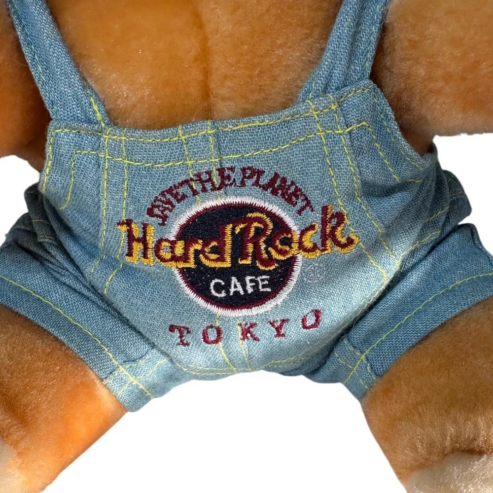 Hard Rock Cafe Tokyo Vintage Teddy Bear Plush Save the Planet Denim Overalls 8in